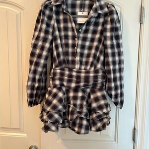 Plaid Ruffle Mini Dress - Black/White